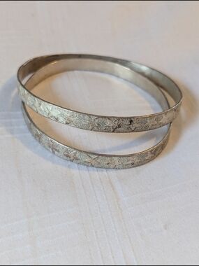 Mexican Silver Star-Pattern Bangle Bracelets
